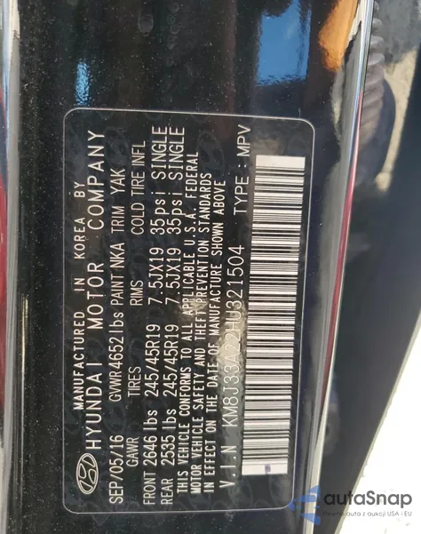 2017 Hyundai Tucson Limited from USA, damaged, VIN KM8J33A22HU321504